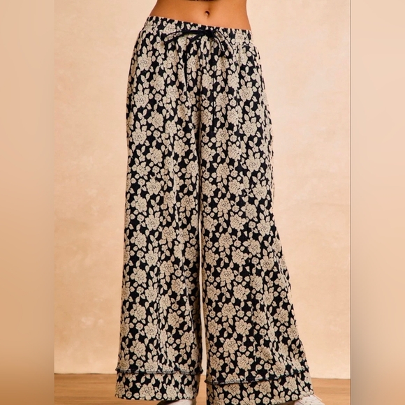 2PC BiBi Cream Gray Black Button Up Top And Pants Set Oversized NEW With Tags - Picture 4 of 6